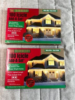 VTG Trimmerry Ultra Bright Icicle Lights 100 Clear Bulbs 8.5 Feet 2 Boxes TESTED